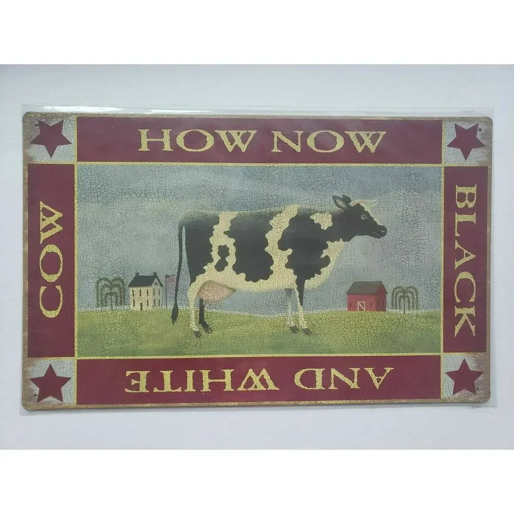 How Now Black and White Cow Ohio Wholesale 16x10 Rustic Retro Metal Signs 28922C
